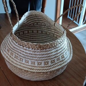 Woven Basket with Handles - Natural and White